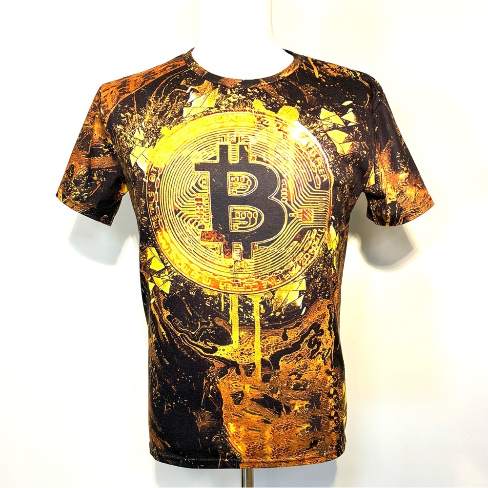 Men's Bitcoin Graphic Tee in Gold and Black, Size L
